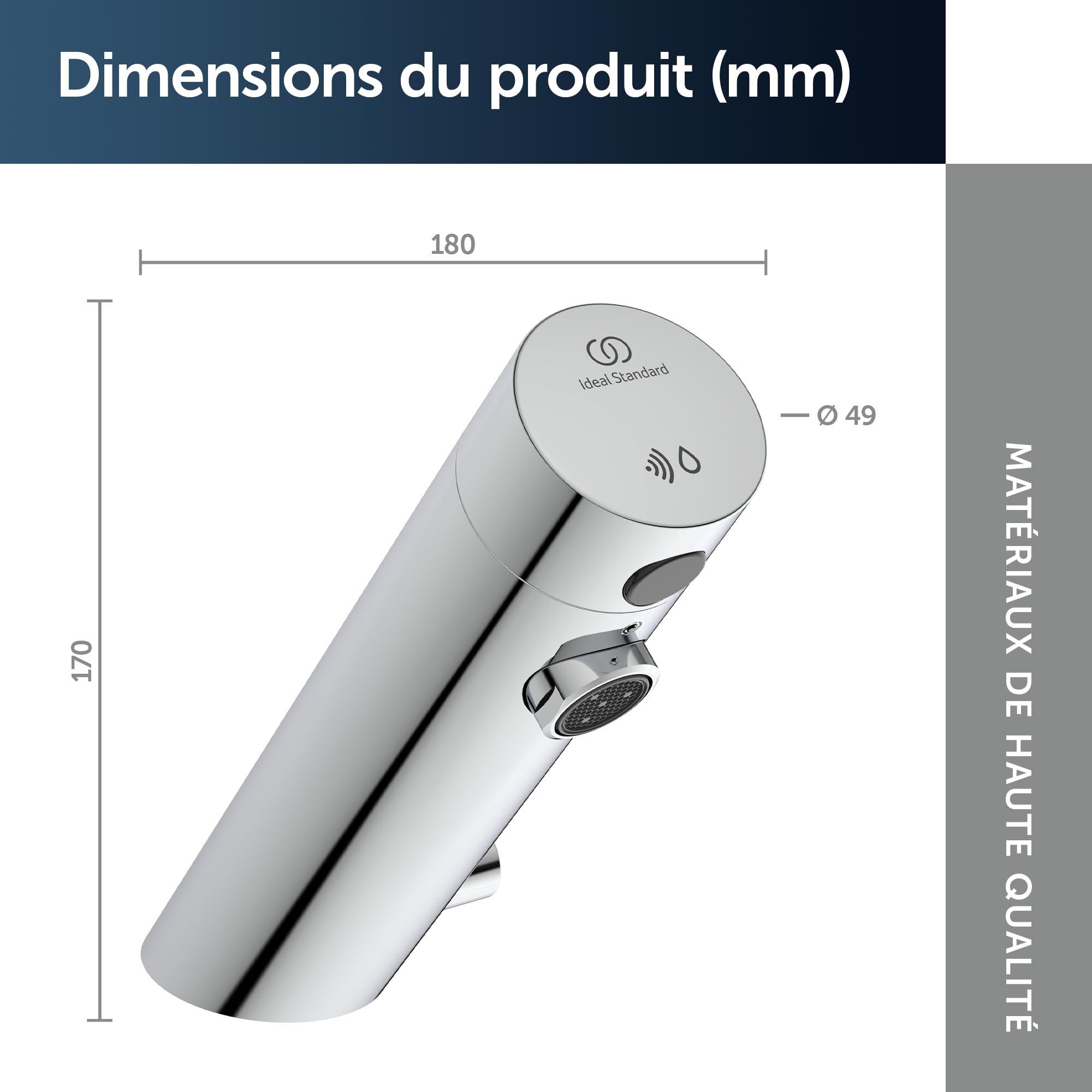 Ideal Standard Sensorflow Mitigeur Infrarouge Robinet sans contact Installation facile Fonctionne sur Batterie A7559AA