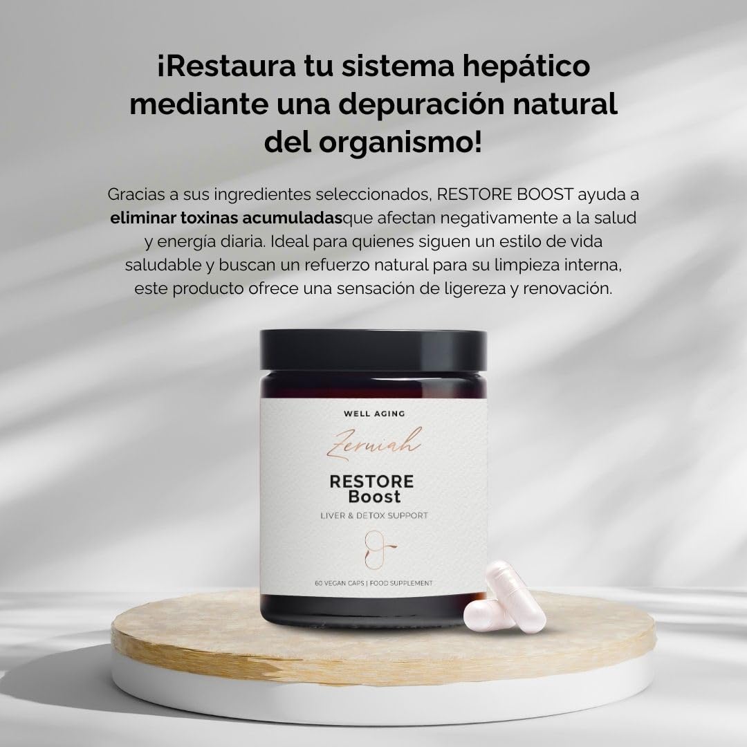 Zeruiah - Restore Boost Complemento Alimenticio para 1 Mes | con Coenzima Q10 y Vitamina B6 Detox Hepático para Más Energía y Soporte Metabólico 60 cápsulas