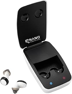 Nano Hearing Aids First Ear Plus ITE - In the Ear - For Adults & Seniors with Mild to Moderate Hearing Loss - Includes Rechargeable Battery, Portable Charging Case & Cable