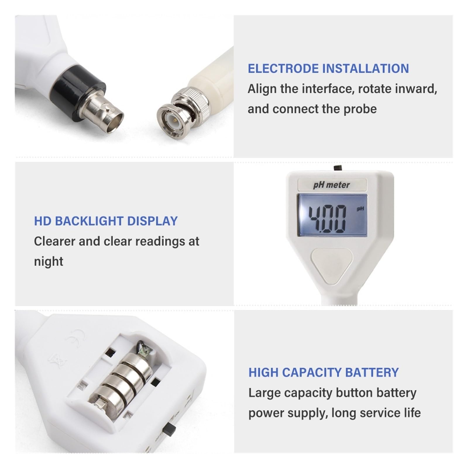 Medidor de humedad del suelo, Medidor digital de pH for alimentos con sonda plana de alta precisión for masa, carne, queso y agua potable. Para jardinería y agricultura