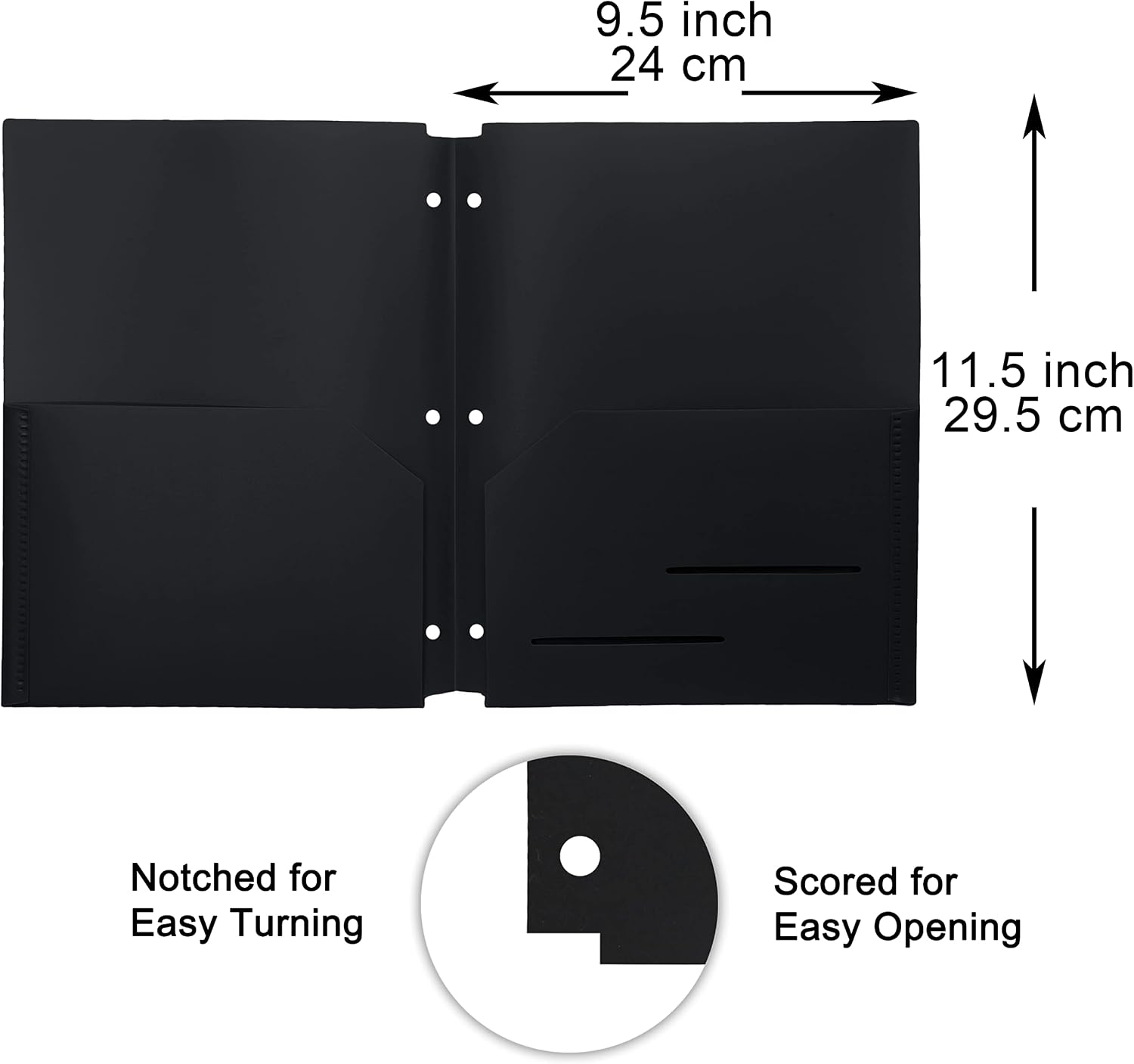 Youngever 6 Pack Heavy Duty Plastic Two Pocket Folders, Binder Dividers with Pocket, 3 Hole Punch Folder with Notches, Binder Folders (Black) image 4