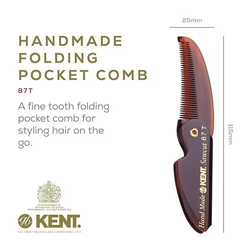 Miniatura 2 de Kent 87T Combo Peine plegable hecho a mano para hombres, peine alisador de pelo de dientes finos para el cuidado diario del cabello, barba o bigote,