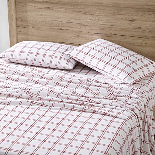 Image of Eddie Bauer- Flannel Sheets Full Size, Anti-Pilling & Wrinkle Resistant Cotton, Touchably Soft for All-Season Comfort - Bed Sheets with Matching Pillowcases & Fitted Sheet (Westridge Plaid Orange)