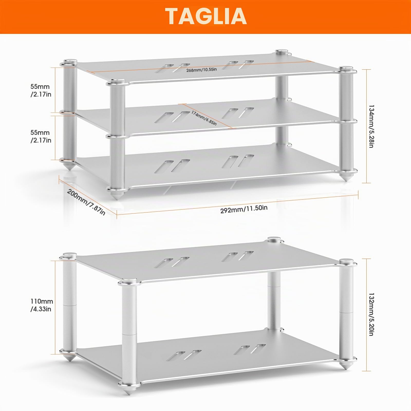 Douk Audio Multistadio Amplificatore Rack: stabile supporto audio per home theater, componenti HiFi e AV, supporto audio Rega, supporto ventilato per apparecchiature da studio e audio (alluminio)