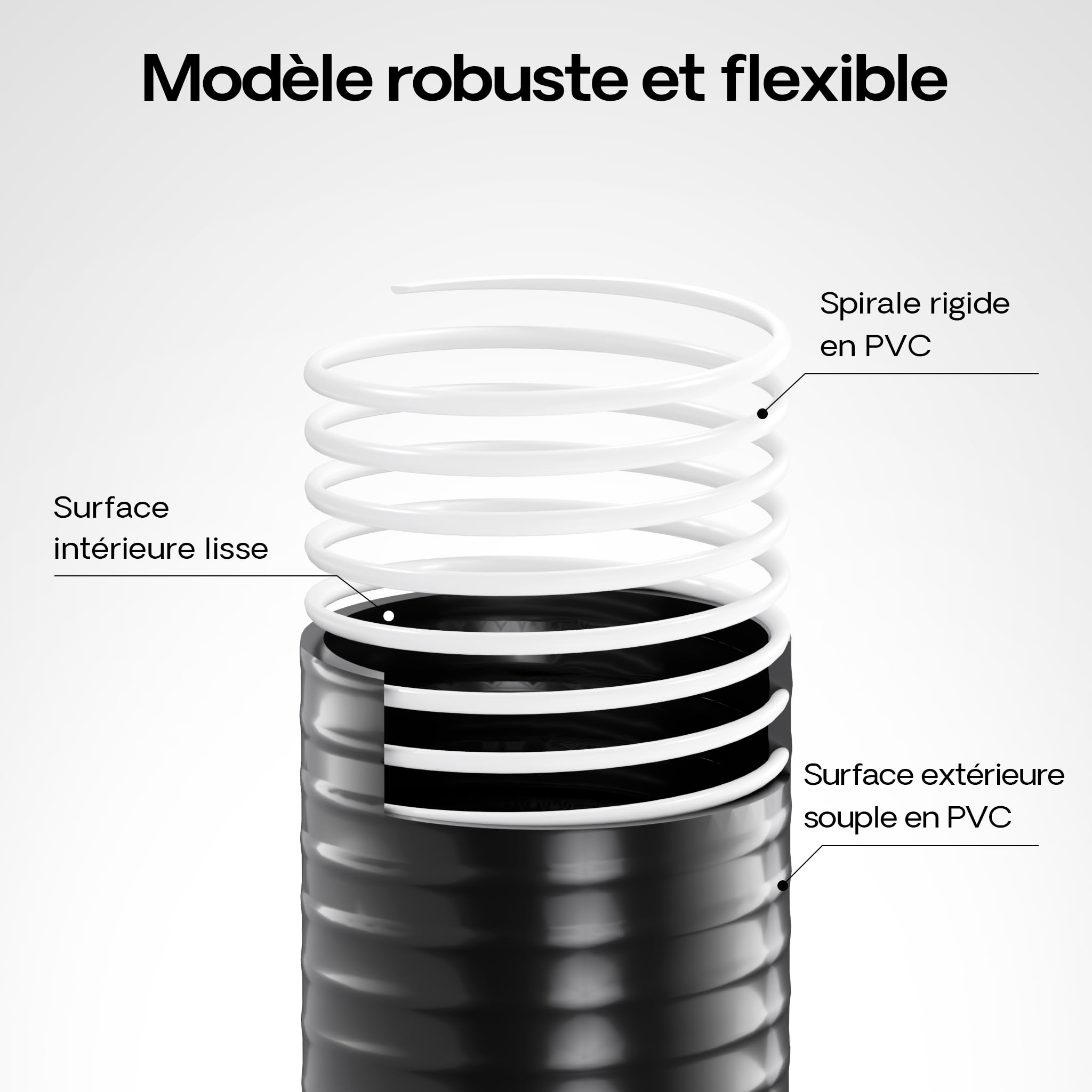 Wiltec Tuyau d'aspiration noir – 10 m/Ø 50 mm (2") / 640 g/m – avec Spirale de renforcement – Tube à pression souple en PVC – pour Arrosage Irrigation Jardinage Évacuation Refoulement