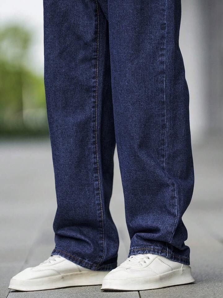 Image of Men Straight Fit Denim Jeans | Washed Blue Casual Denim Pants | Comfortable Classic Straight Leg Jeans for Men | Street Style & Office Casual Wear