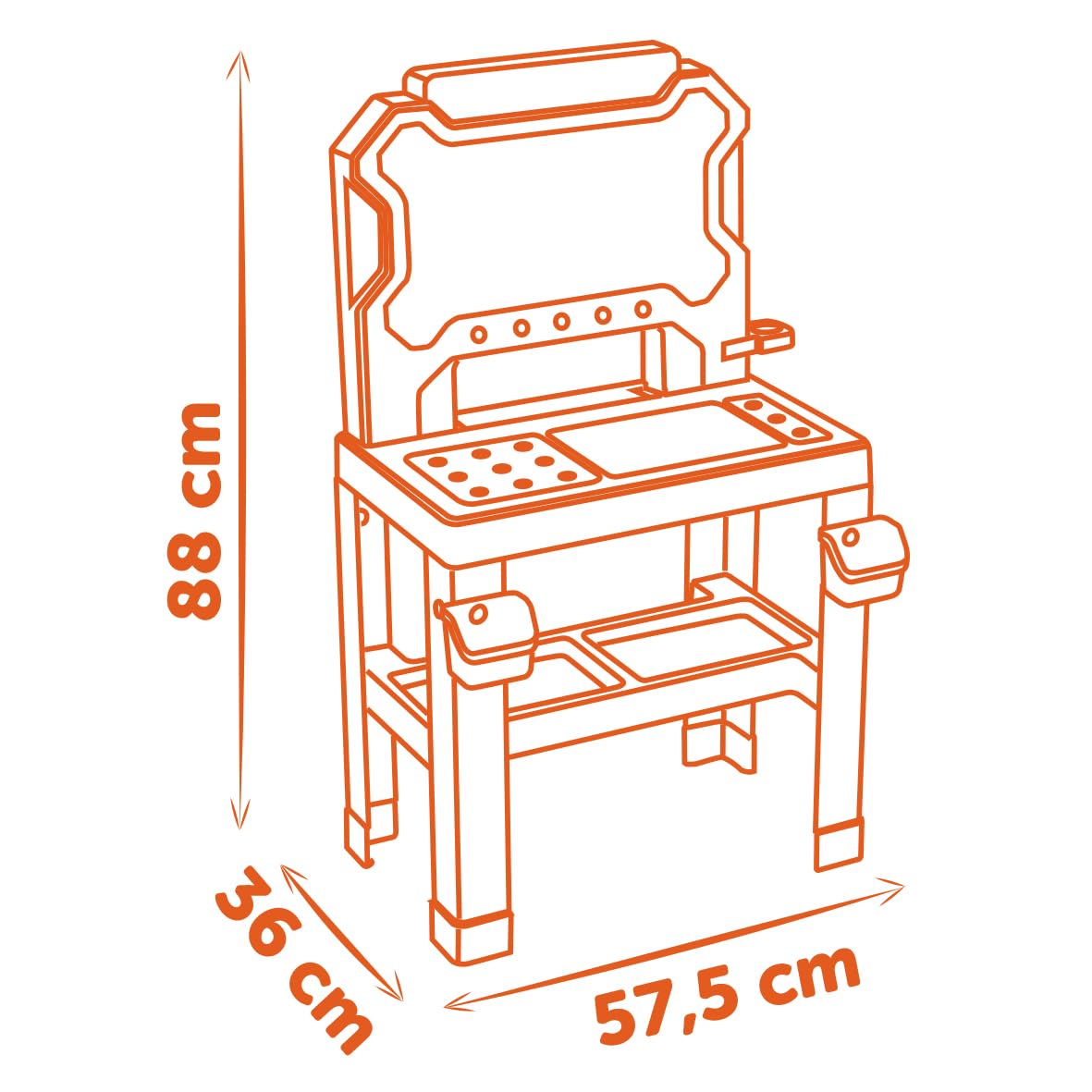 Smoby - Black+Decker - Stół warsztatowy Bricolo - Imitacja zabawki - 78 akcesoriów - 7 narzędzi - Strefy przechowywania - Materiał z recyklingu - Od 3 lat - Wyprodukowano we Francji