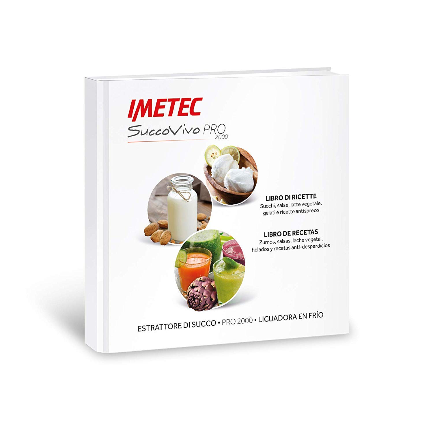Imetec Succovivo Pro 2000 Professioneller Kalt Entsafter mit langsamer Presse, 48 U/min, 2 Filter für Saft, Zubehör für Granite und Sorbetti, Set für Schönheitsmasken mit zwei Rezeptheften, Schwarz