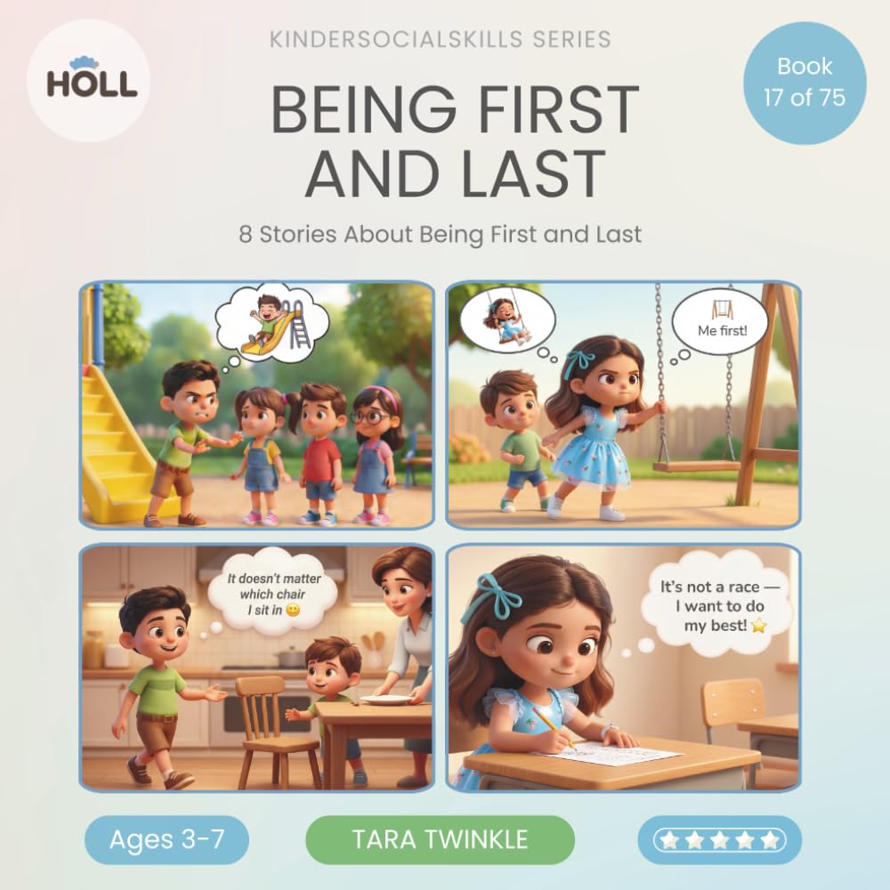 Being First and Last | A Social Story for Kids | KinderSocialSkills: Teaching Patience & Fair Turns to Ages 3–7 Through Story — wait calmly and cheer others