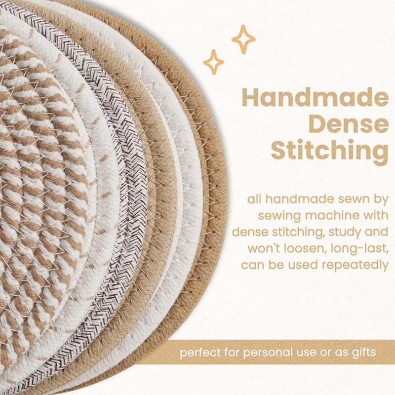 Image of Mansa for Hot Dishes, Pots and Pans, Hot Pads with Storage Basket, Pot Holders for Kitchen, Heat Resistant Mat Protect Counter Home Essentials, Farmhouse Decor (Pack of 6) Multi Beige