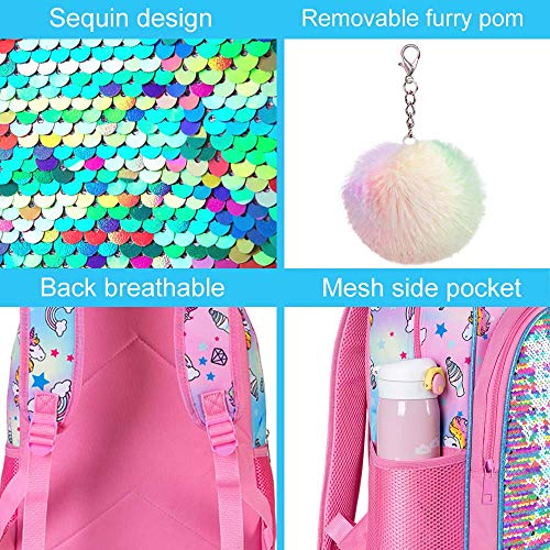 Gxtvo 3Pcs Unicorn Backpack For Girls, 16" Sequin Prechool Elementary Bookbag And Lunch Box #TOP4