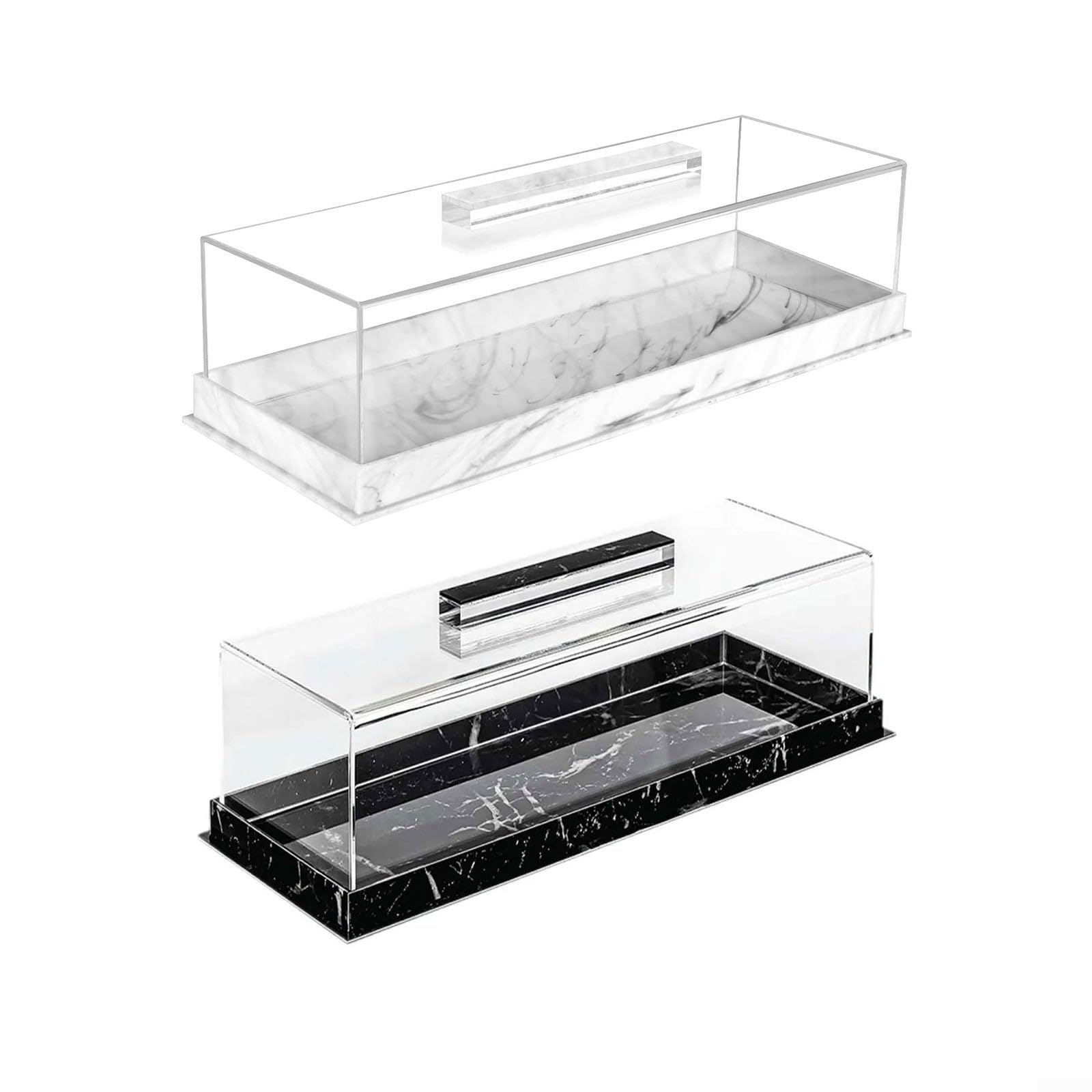 Rechteckiger Kuchenständer mit Deckel aus Acryl – Elegante Tortenplatte für Geburtstag & Hochzeit – 35cm Dessert Display Schwarz(White)