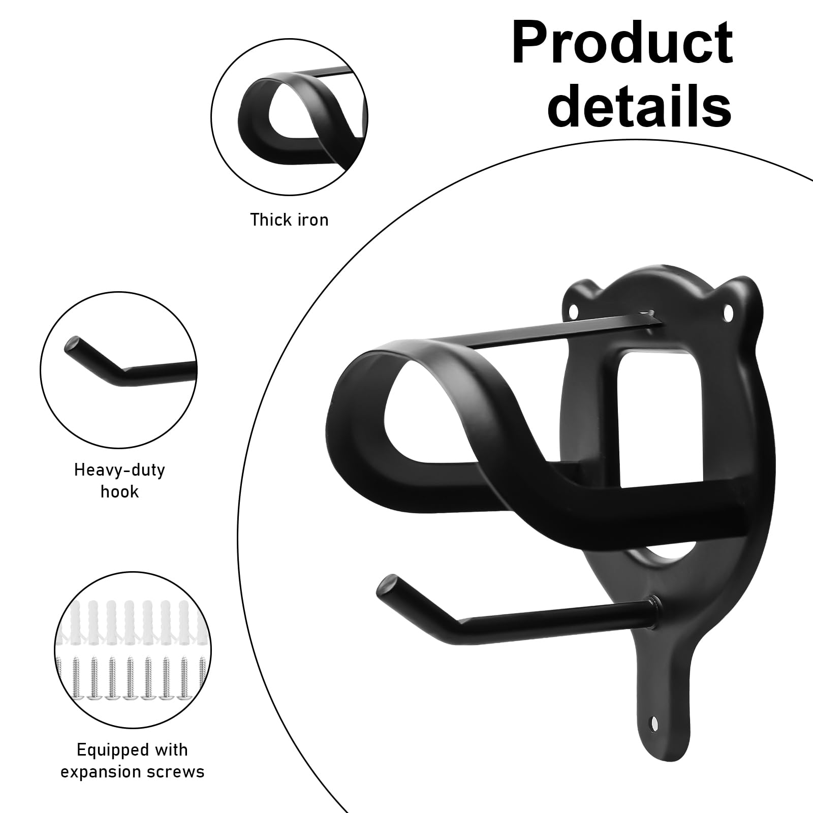 Soporte para caballo de metal negro, gancho de trinquete con tubos y tornillo, brida auxiliar