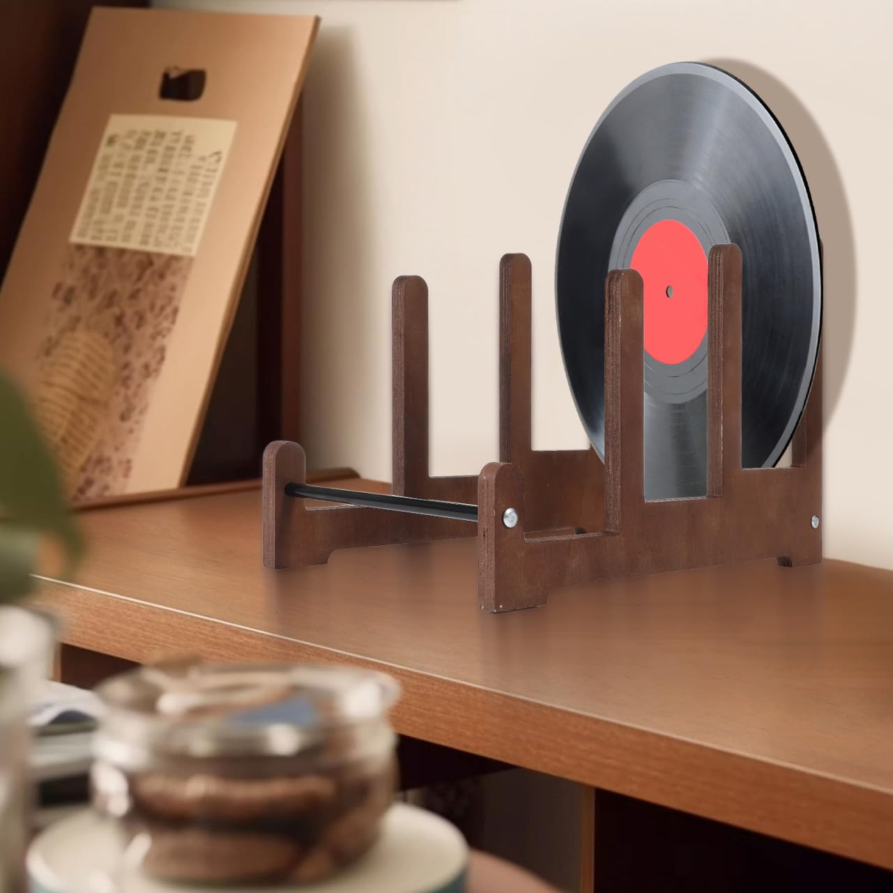 HOMSFOU 3livello Scaffale Porta Dischi Vinile Tre Supporto Espositivo per Dischi in Vinile Porta Album e Libri Soluzione Organizzativa per Ufficio e Casa