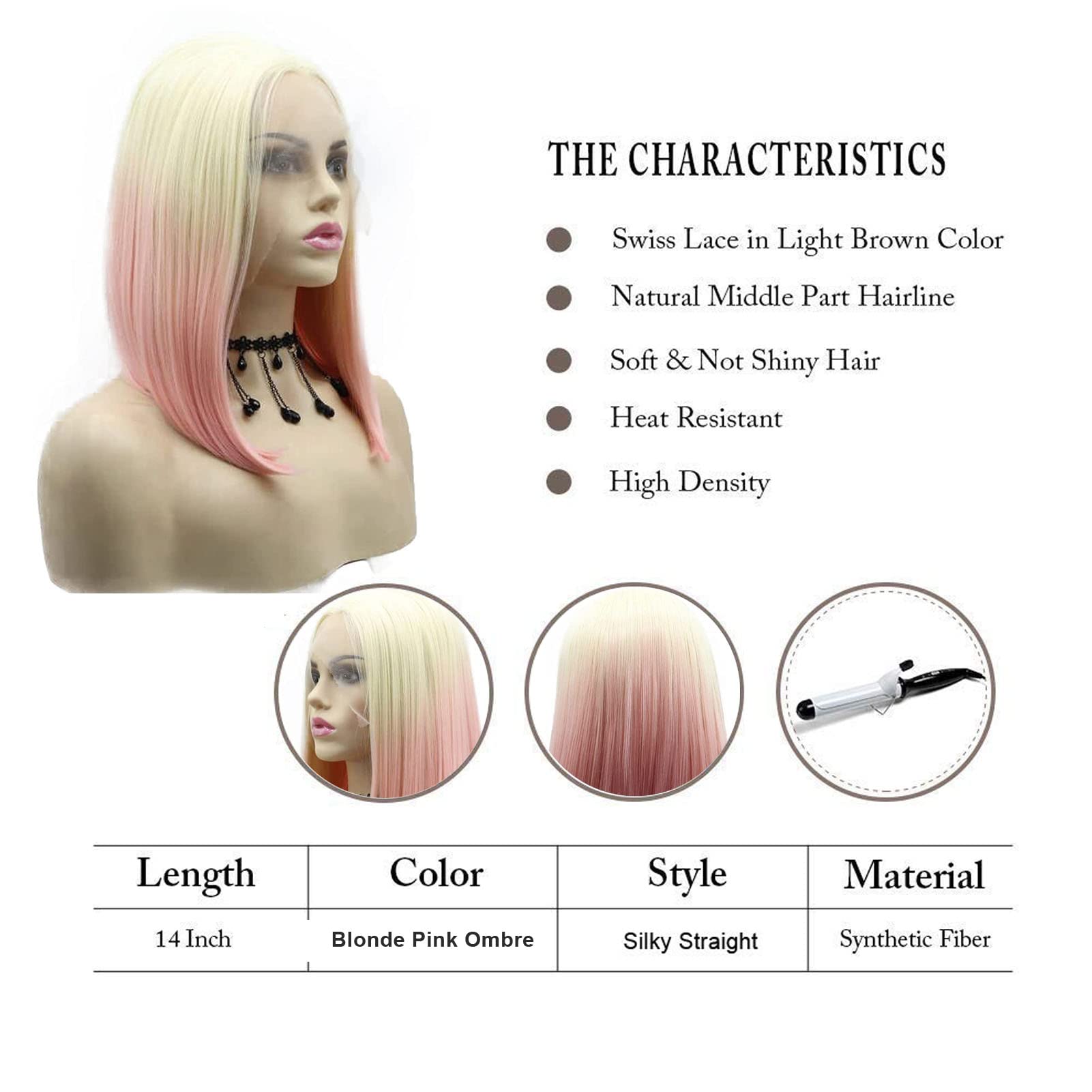 Pink Blonde Short Wigs for Black Women Rainbow Bob Lace Front Wig Handmade Lace Frontal Pastel Real hair Wigs Glueless Synthetic Heat Resistant Cosplay Makeup Daily Afro Ladies Drag Anime 14 Inch - Image 4