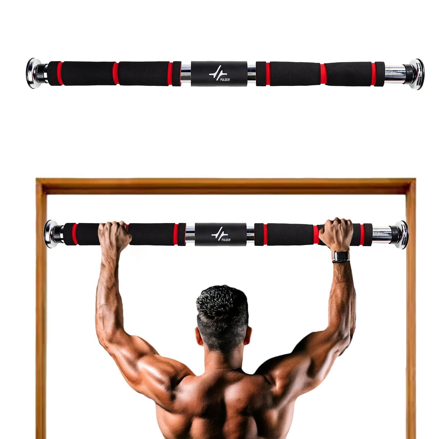 Bar Pull Up Bar For Home Workout Max Load 100Kg Chin Up Bar Gym Accessories Door Way Adjustable Hanging Rod Anti-skid Grip, Strength Training Exercise Bar Pullup Bar (Silver)