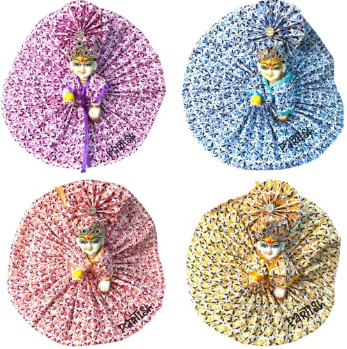 Image of Partish Laddu Gopal Cotton Poshak with Pagdi for Summers, Pack of 4 (Size 4) l Ladoo Gopal Dress l Bal Gopal l Kanha Ji Thakur Ji Dress