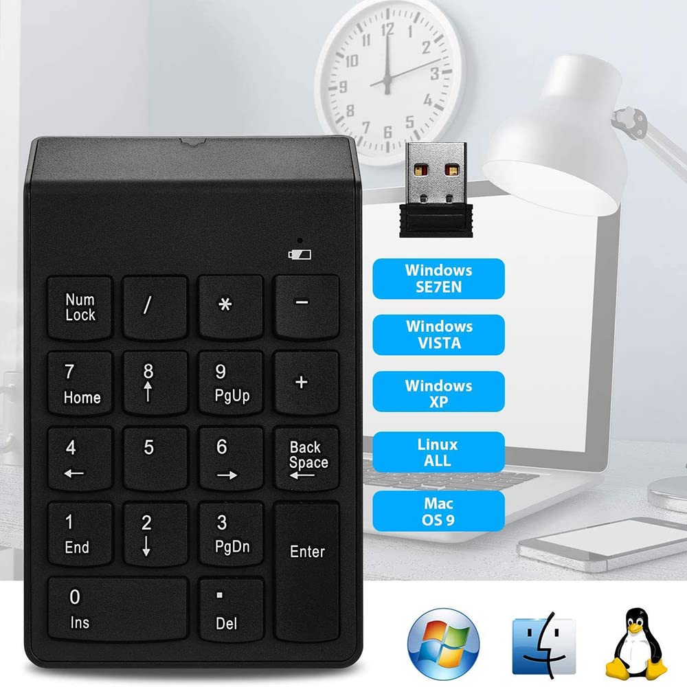 DollaTek Bezprzewodowy keypad z 22 przyciskami, przeno?ny, do laptopa, PC, kompatybilny z Win7/8/NT/ME/2000/XP/Vista Win10/Android/Linux/iOS