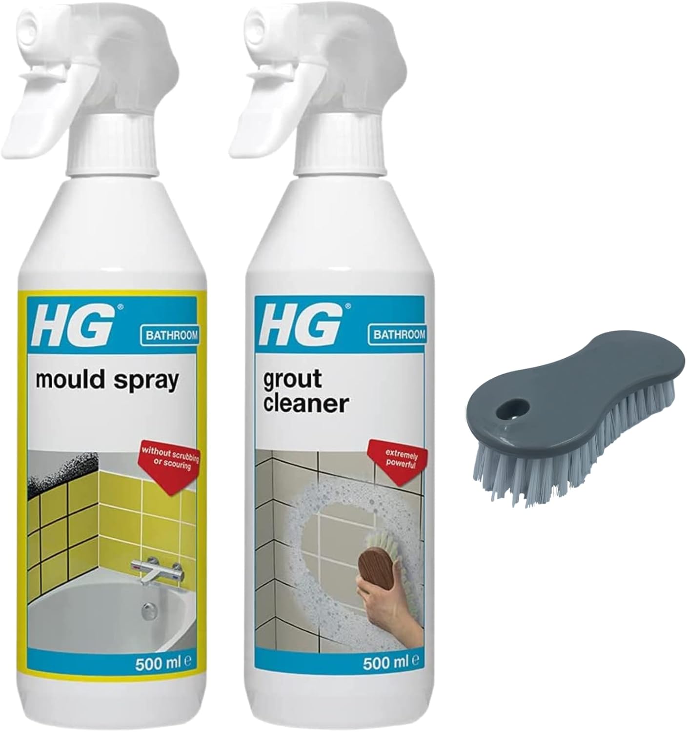 Mould Spray Tile Grout Cleaning Kit with 1x HG Mould Spray 500ml, 1x HG Grout Cleaner 500ml & 1x