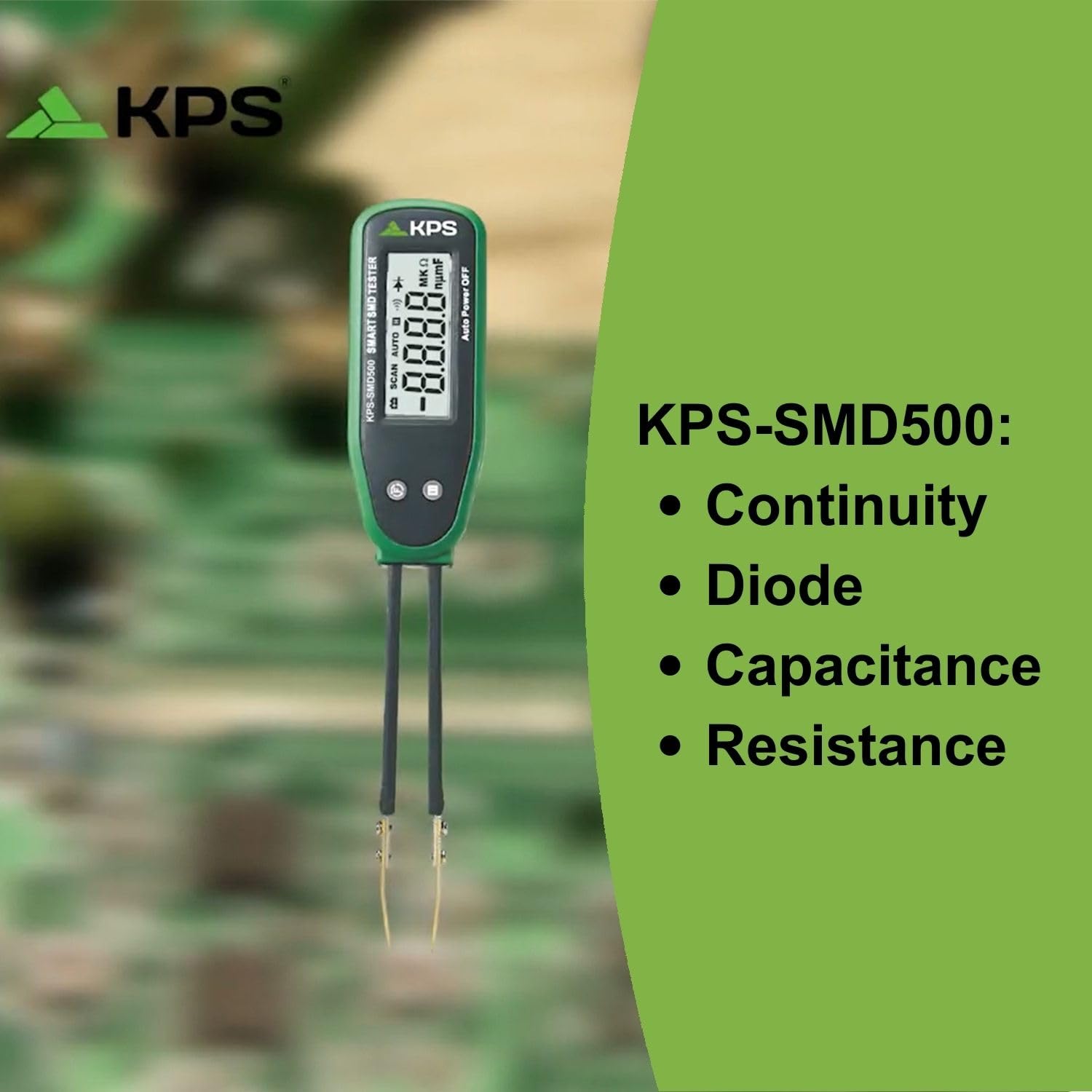 KPS-SMD500 Comprobador digital SMD Tester de Componentes para medir Reistencias Condensadores Continuidad y Diodos de forma Automática