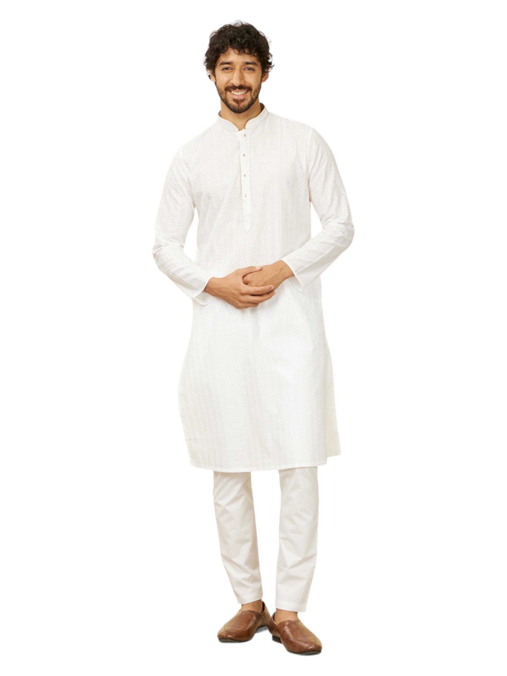 manyavar Men's Cotton Embroidered|Zari Kurta Pyjama Set (2pcs)-picture-54