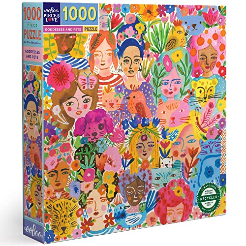 eeBoo Piece and Love Goddesses & Pets 1000 Piece Square Adult Jigsaw Puzzle/Ages 14+ (PZTGPE), 23 inches x 23 inches