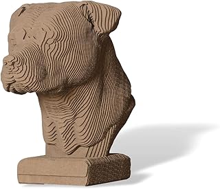 Busto de Pitbull Cardboard Sculpture,DIY Craft Kit,Handmade Figurita de Bull Terrier,3D Printing Art,Marrón,Blanco,Negro Color,Sliced Corrugated Cardboard,Home Decor,Teens Gift