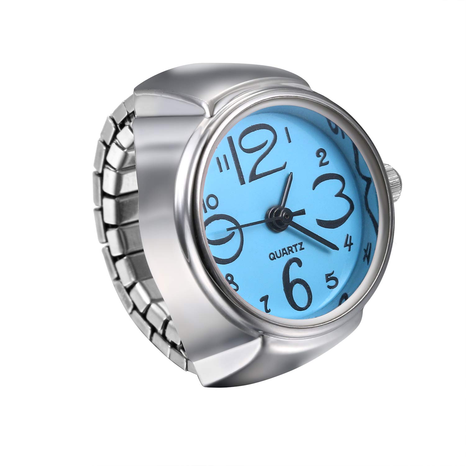 JewelryWe Men Women Finger Watch Creative Elastic Round Quartz Finger Ring Watches for Valentine’s Day