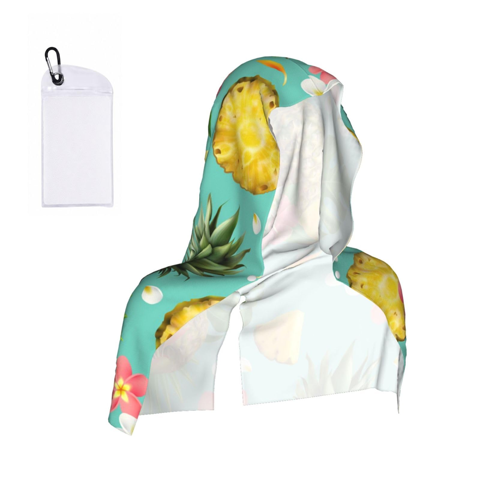 SATUSA Tropical Pineapple Print Cooling Hoodie Towel, Cooling Towels For Neck And Face, Quick Drying Absorbent Cooling Head Towel Beach Camping Gym Construction(2pcs)