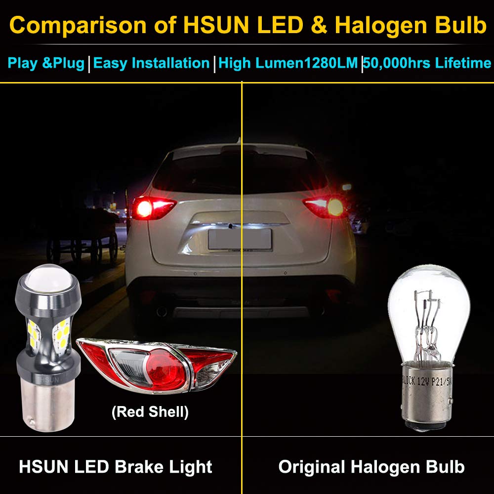 HSUN BAZ15D P21/4W S7225 S25 LED Bombillas 6000K Blanco para Luz Trasera de Freno de Coche