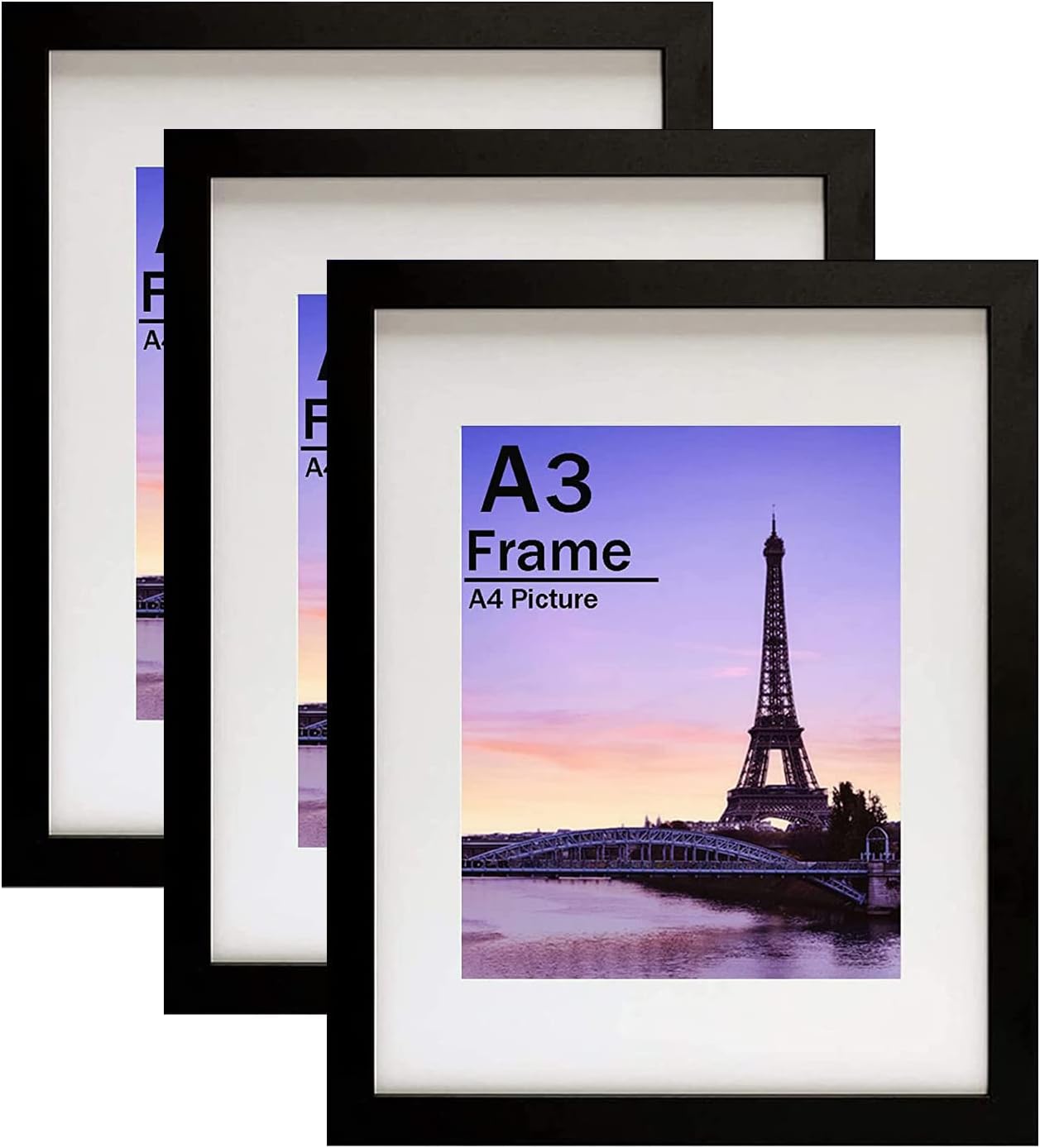 HOMIK Pack of 6 A3 Photo Frames MDF Black A3 Picture Frames Black