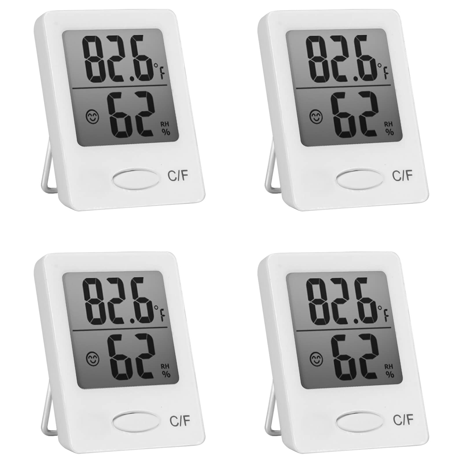4 termometri igrometro: mini termoigrometro con supporti, termometro interno, termometro, igrometro digitale per interni come soggiorno, camera da letto, ufficio (bianco)