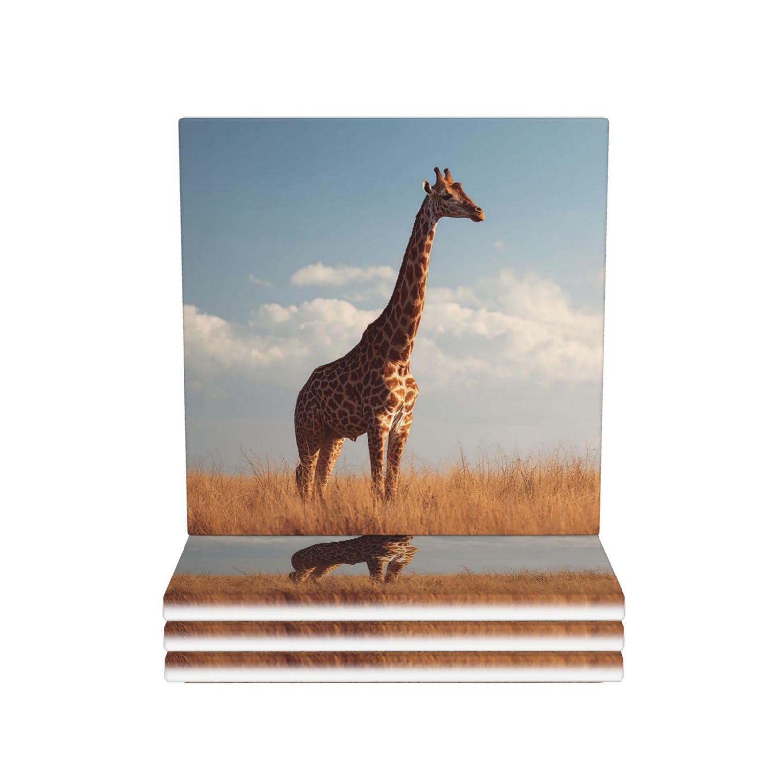 Drink Coasters Set of 4 Coffee Ceramic Coaster African Giraffe Coasters for Drinks Coffee Cup Mat Heat Resistant Tabletop Protection Coaster Desk Accessorie Home Decorative