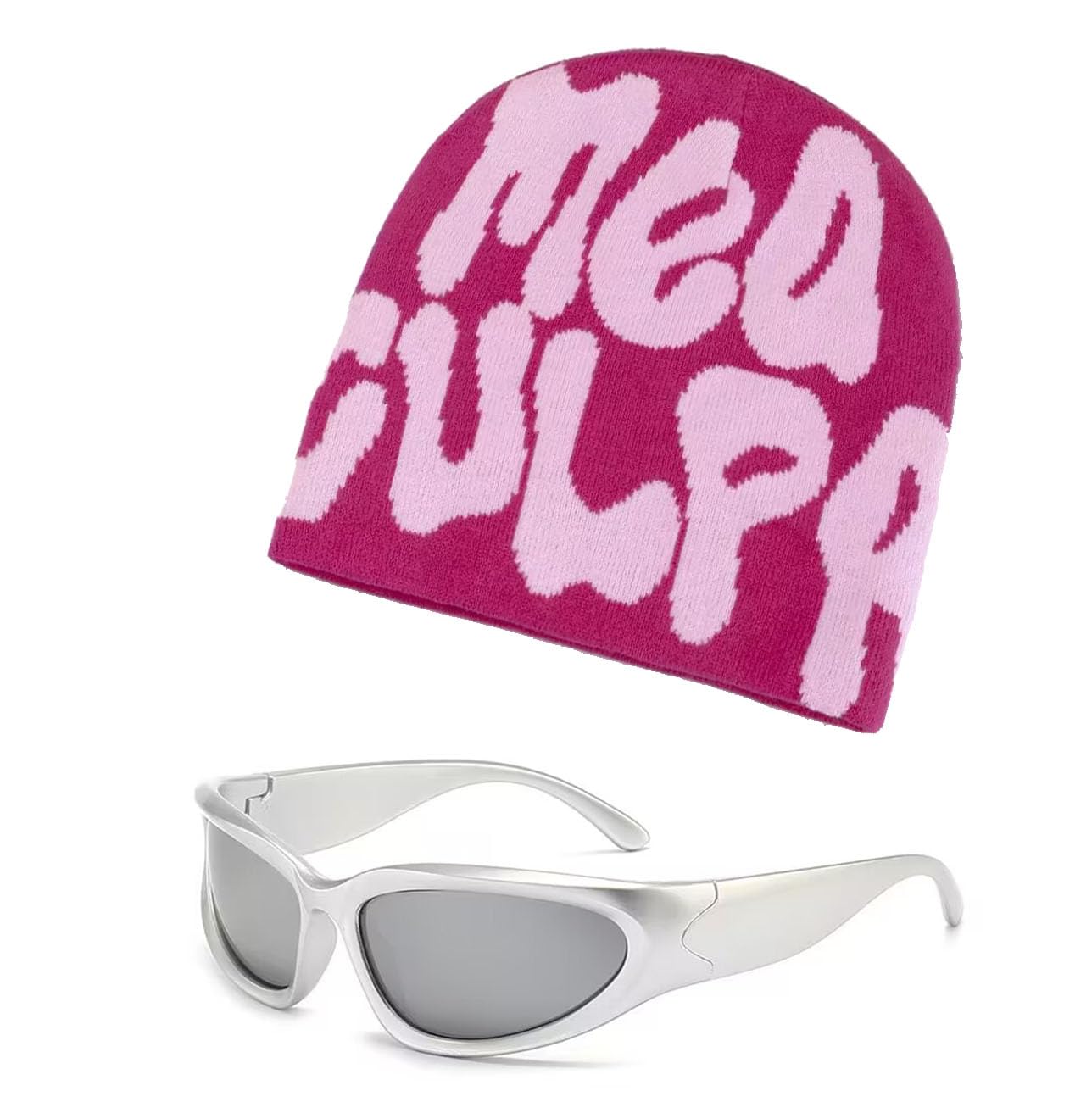 AtvscayBeanie Hat with Glasses Warm Winter Knit Cuffed Soft Hats Hip Hop Knitted Hat Elastic Skull Caps Unisex