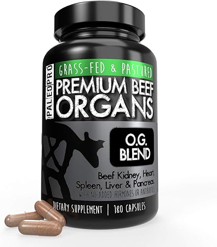 Paleo Pro O.G. Blend Cápsulas de órganos de carne de res premium, riñón, corazón, hígado, bazo y páncreas de vacas alimentadas con pasto y