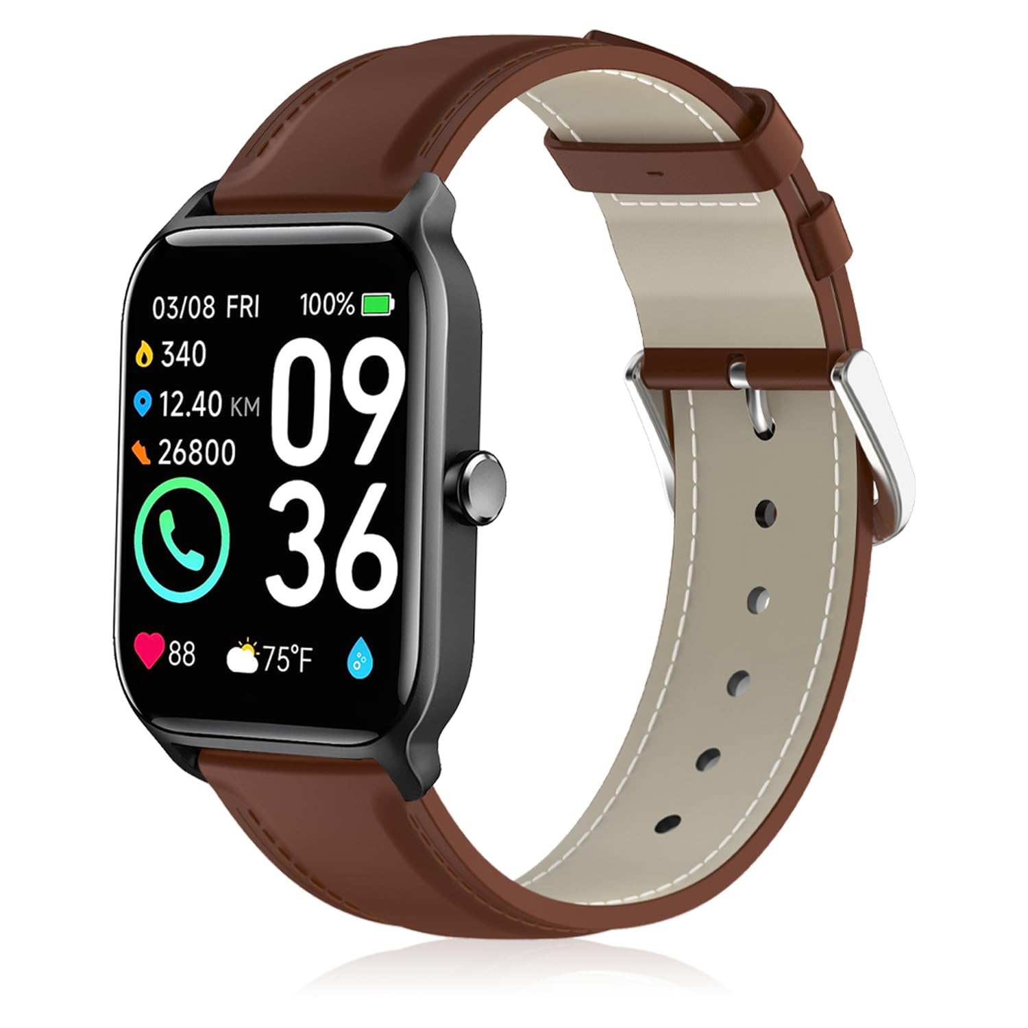 Lzwldan Leather Watch Bands Compatible with Woneligo Smart Watch W13,Soft Genuine Leather Replacement Wristband for AGPTEK LW11/FITVII H56/ ENOMIR ID208BT/MILOUZ IDW19 Watch for Women Men