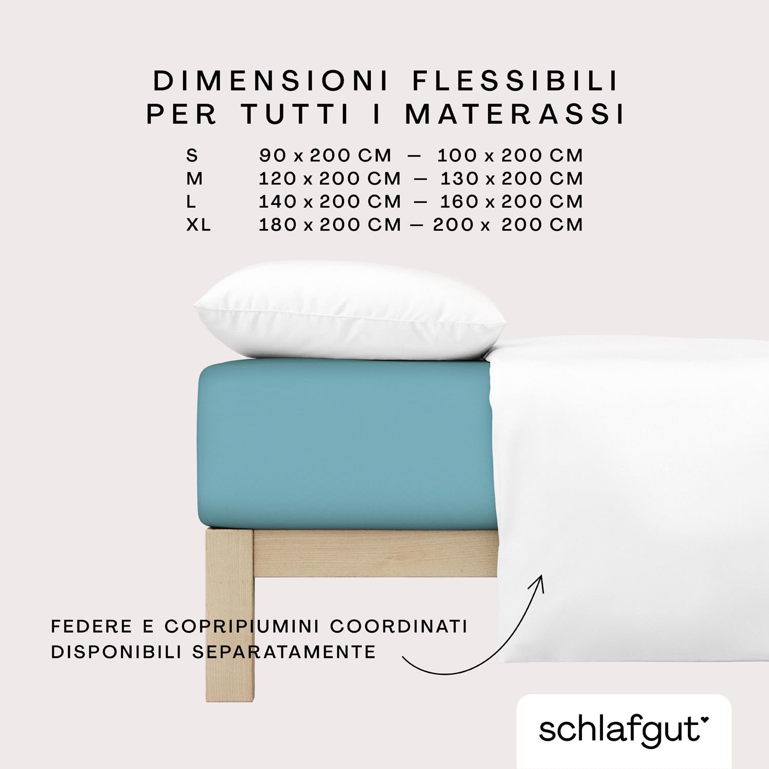 schlafgut Casual Lenzuolo con angoli da 140x200cm a 160x200cm, 100% cotone organico, Petrol Mid
