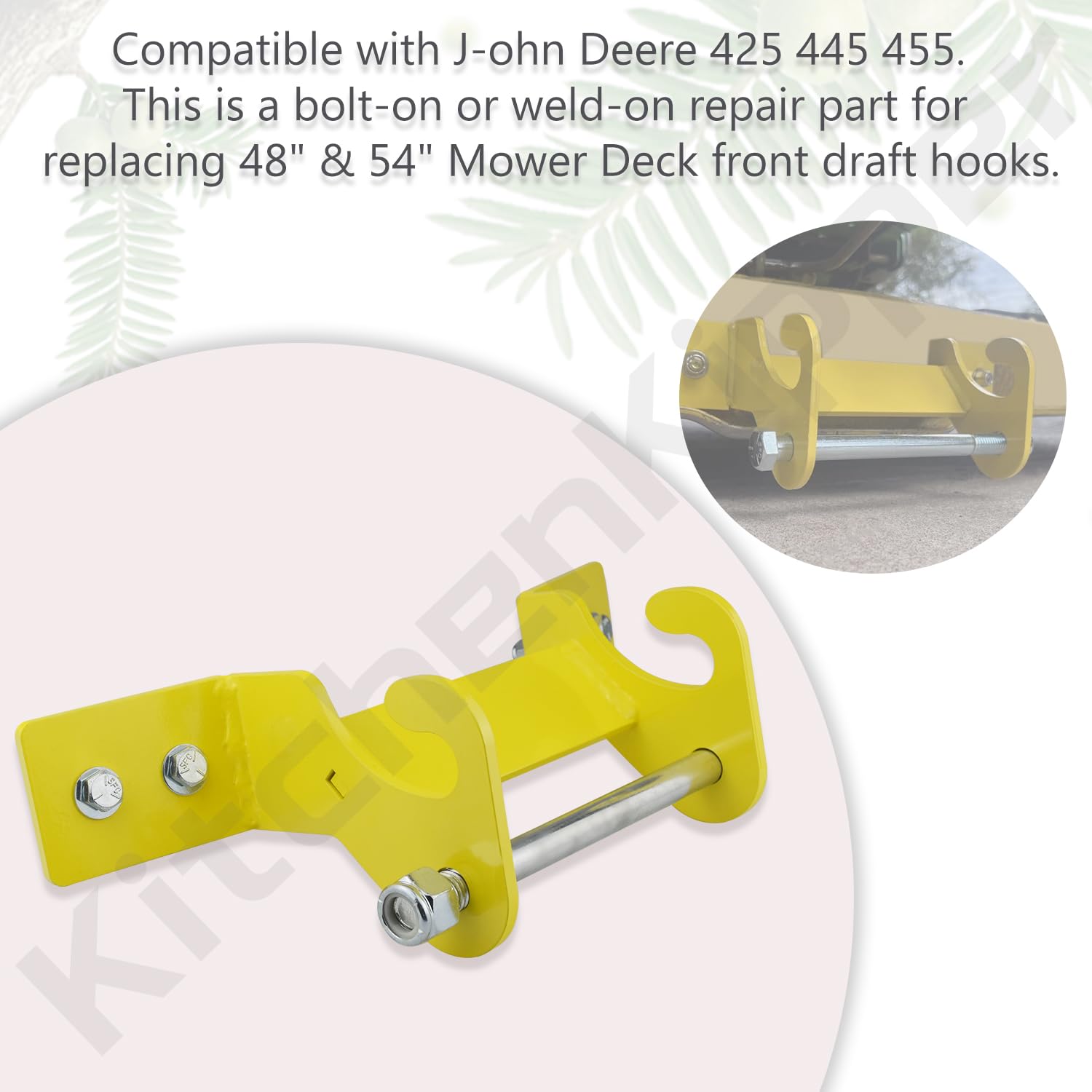 KitchenKipper Kit de reparación de soporte de suspensión frontal para cortacésped John D-eere de 48 pulgadas y 54 pulgadas, se adapta a modelos 445 455 425 (equipado con ruedas)