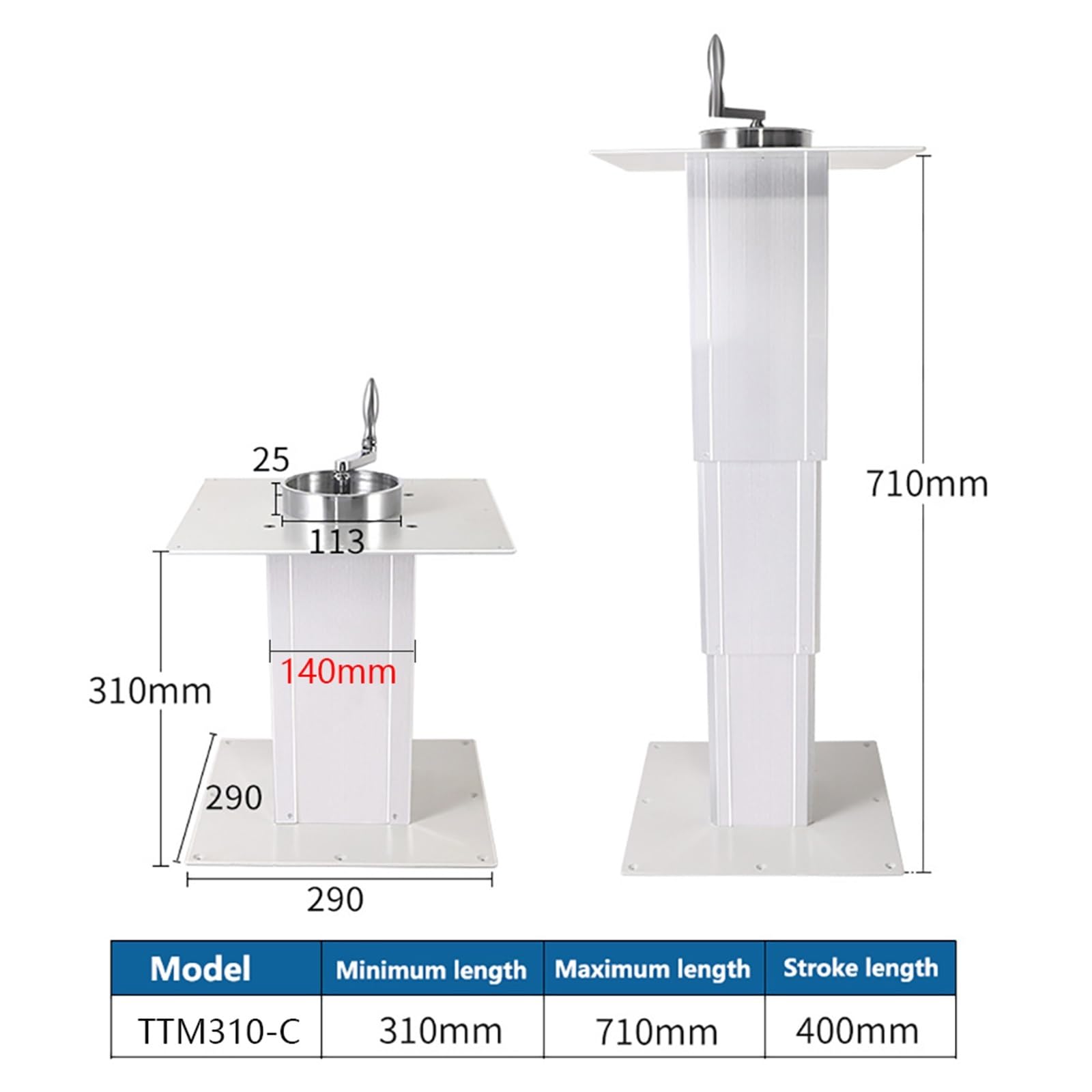 Table élévatrice électrique Max 80 kg plate-forme élévatrice 310-710mm for hauteur de réglage automatique avec poignée 1 pièces (Size : TTM310-C)