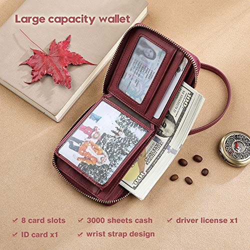 RFID Wallets for women Genuine Leather Zipper Purses Secure Large Capacity Multi-card Wallets Clutch Travel Wristlet (Purple)4