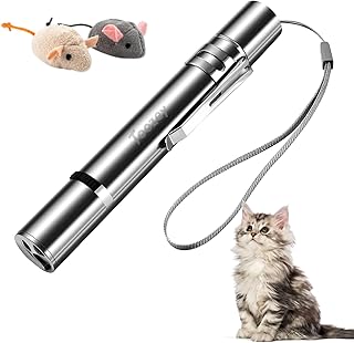 Toozey Cat Toys LED Light Pointer, Interactive Chase Cat Dog Toys, Cat Interactive Toys Wand 7 in 1 Function Cat Chaser Toys, USB Rechargeable, Bonus Two little mice toys