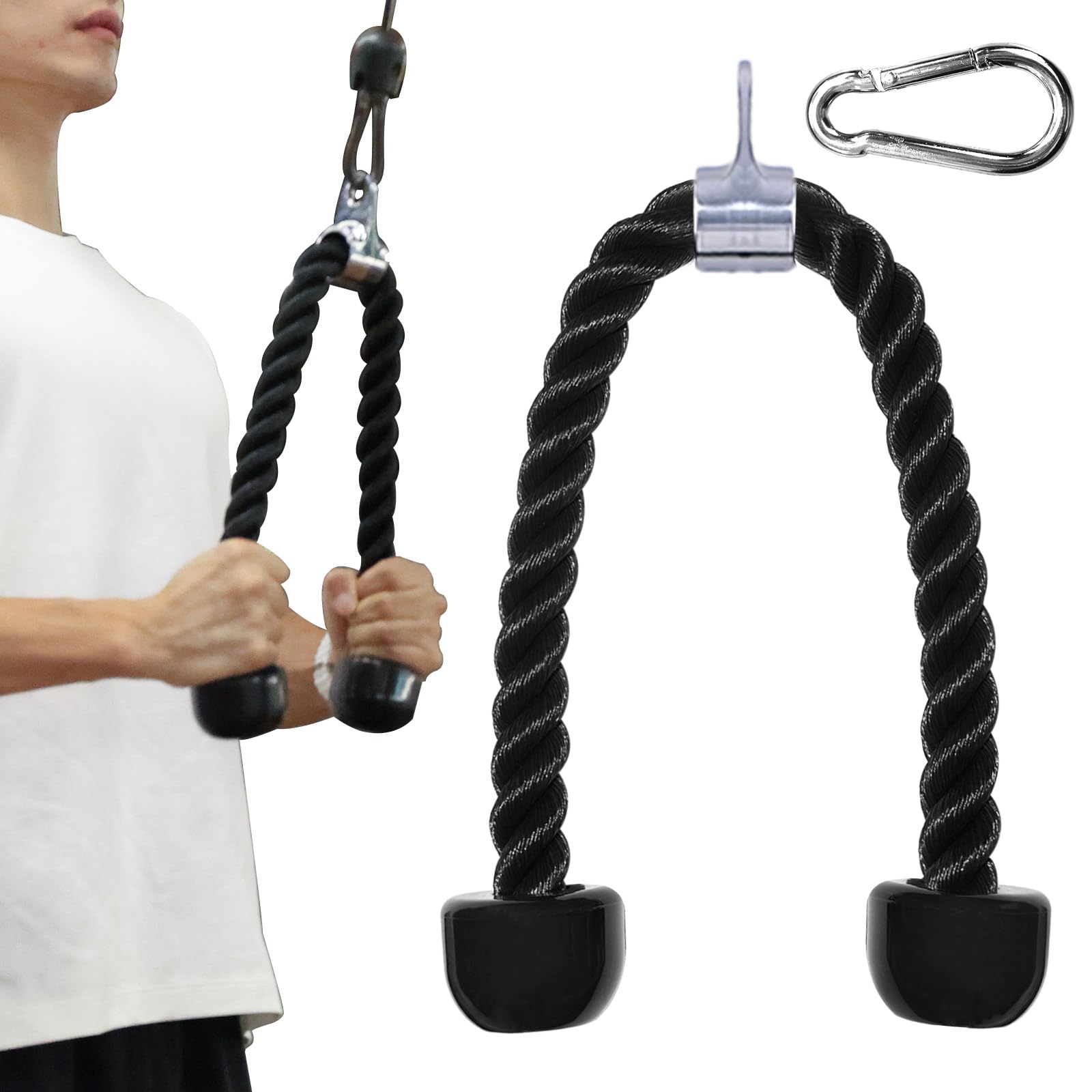 CampTeck U7223 Corda Singola per Tricipiti, Corda per Tricipiti con Una Mano con Moschettone - Nero