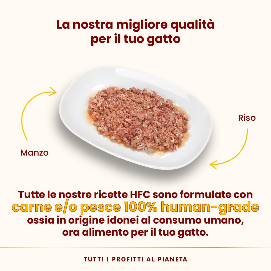 Almo Nature HFC Natural, Alimento Umido per Gatti - Manzo - Human-Grade, Monoproteico - 70g, Confezione da 24