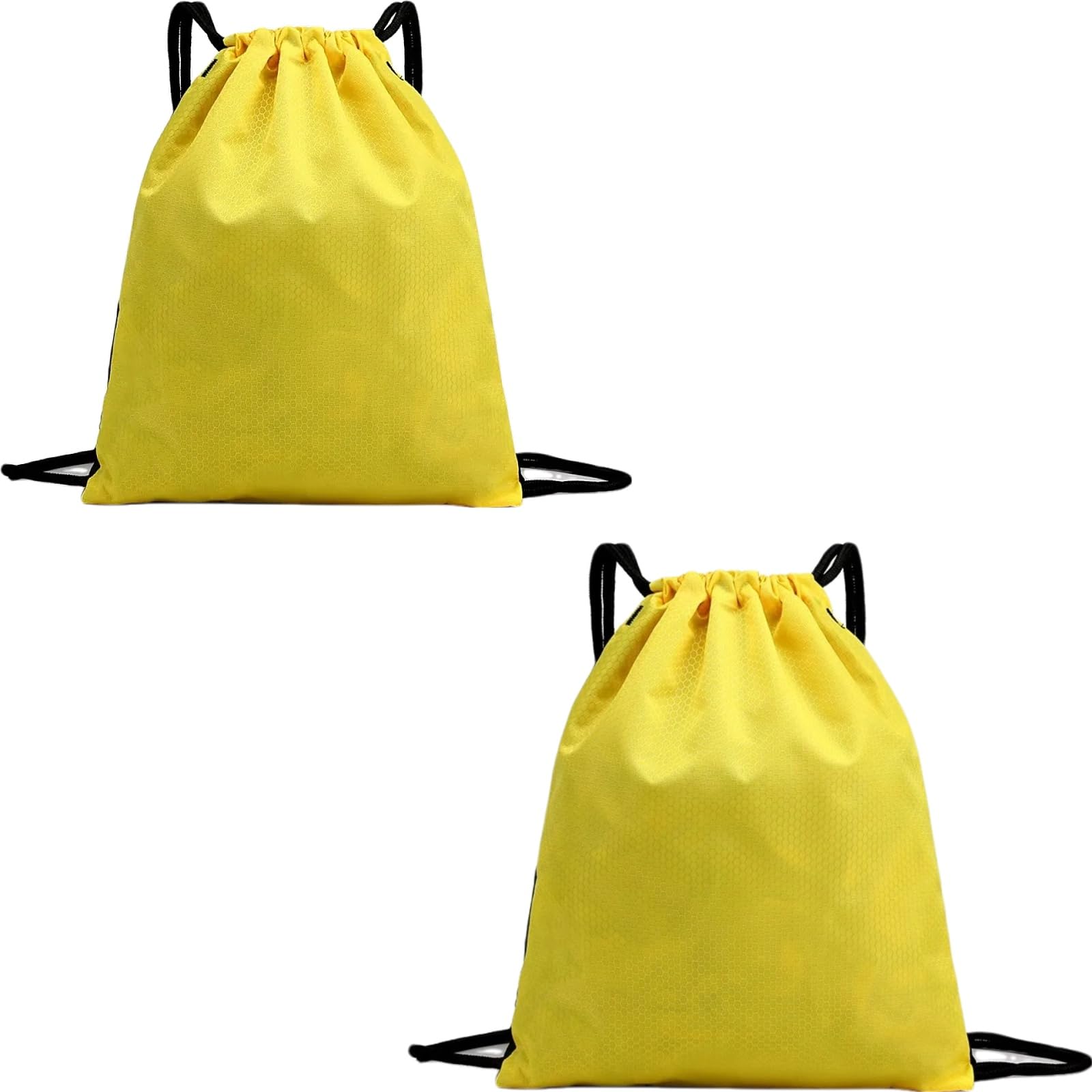 2-Pack Waterproof Drawstring Backpacks, Soccer-Texture Oxford Fabric, 16.9" × 13.8", Lightweight 0.19 lb Each, No Eyelets, Gym &amp; Marathon Gear Sacks(Yellow)