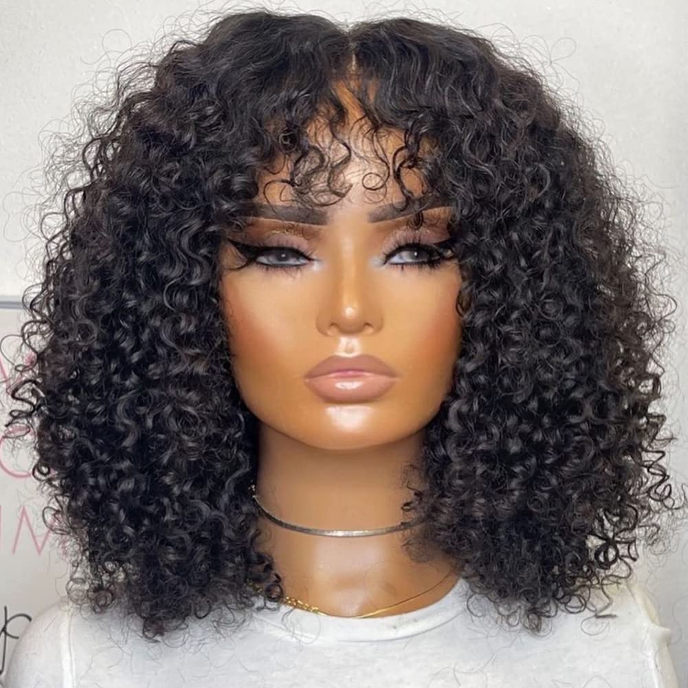 Amazon.com : walnut hair Short Curly Wig with Bangs Human  display picture 1
