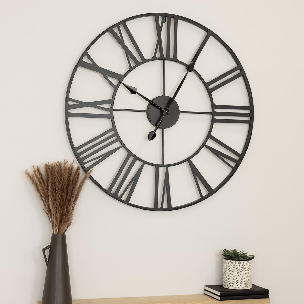 Charles Bentley Wimbleball Wall Clock - Black - 80cm Diameter - Wrought Iron - Roman Numerals