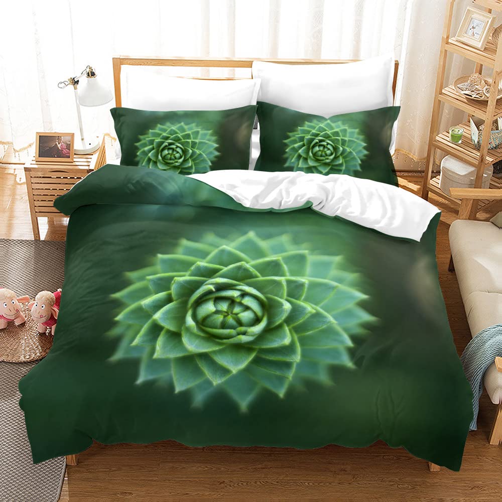 Hixingo Set di Biancheria da Letto con Copripiumino e Federe, 3D Stampa Parure Copripiumino in Microfibra Morbida con Chiusura a Cerniera (Succulente,220x260+50x75*2)