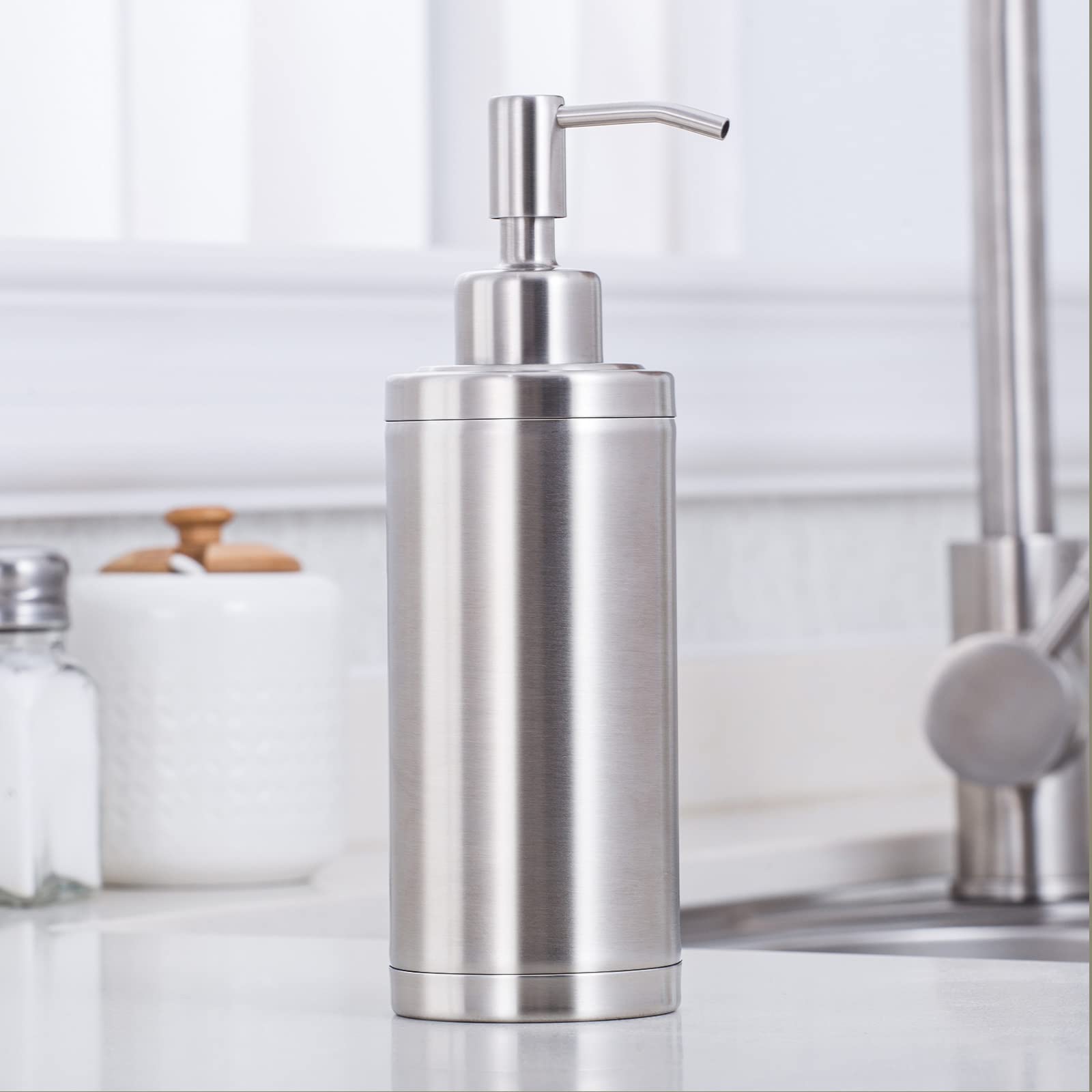 Dispensador de jabón de acero inoxidable para fregadero de cocina, baño, recargable, para encimera, botella de bomba de loción, 300 ml