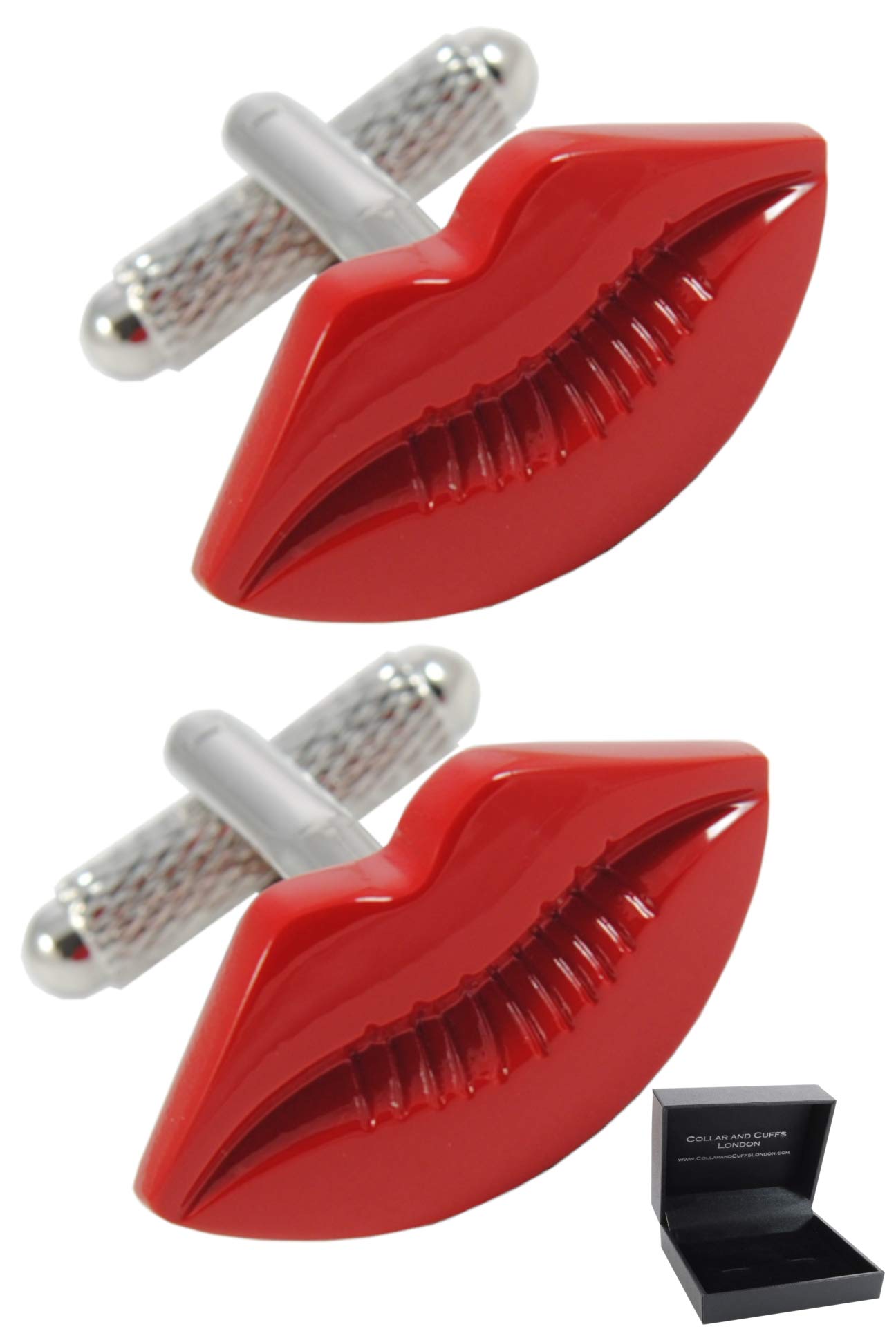 Boutons de Manchette - Avec Boîte - Pour Homme Rouge - Lèvres Rouges | Laiton - Baiser Amour Bouche - Couleur Rouge - Une Paire