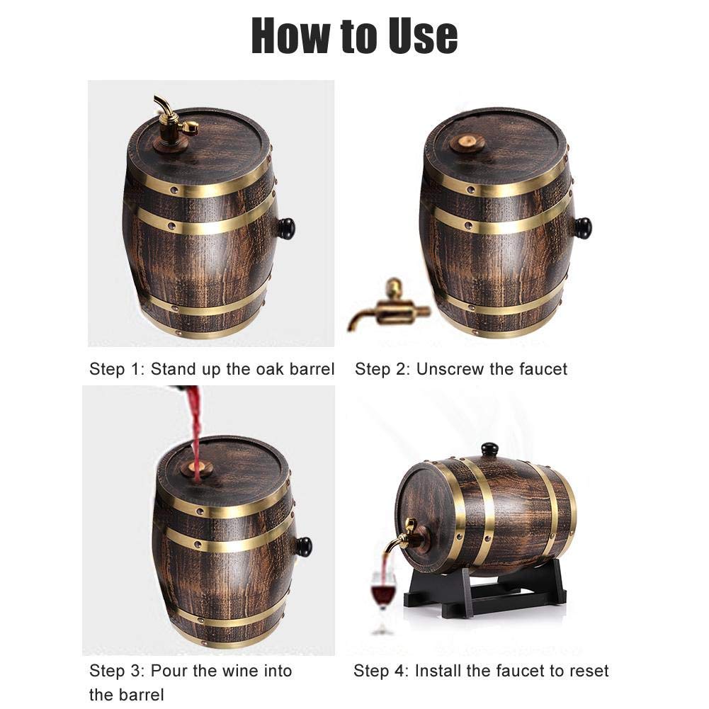 Dispensador de Vino de Roble Estilo Retro 3L Barril de Madera para Almacenamiento de Whisky Brandy Vino Tinto Cerveza